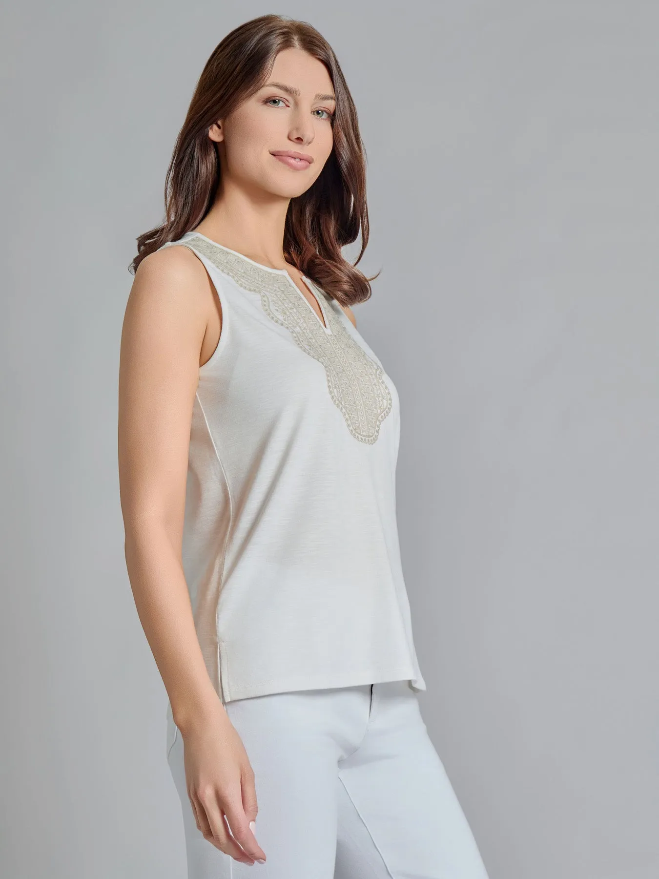 Split Neck Embroidered Tank Top sold by Jones New York product image thumbnail 2