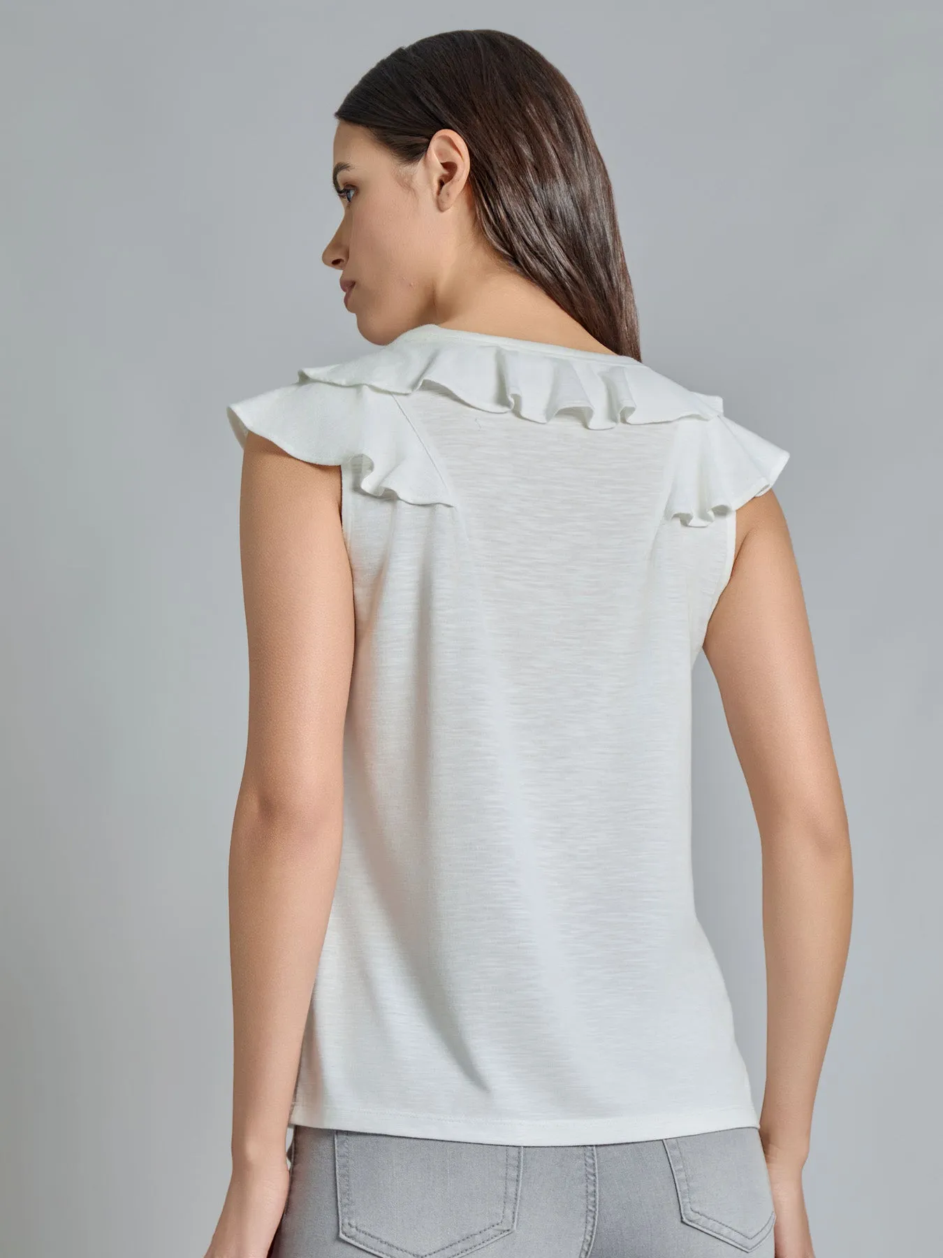 Ruffle V-Neck Tee sold by Jones New York product image thumbnail 3