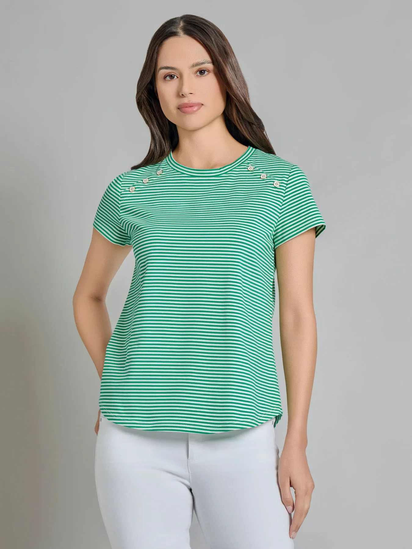 Button Shoulder Tee sold by Jones New York
