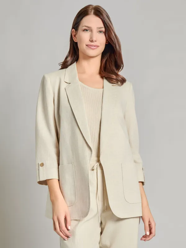 Notch Collar Roll Tab Sleeve Blazer, Linen Blend sold by Jones New York