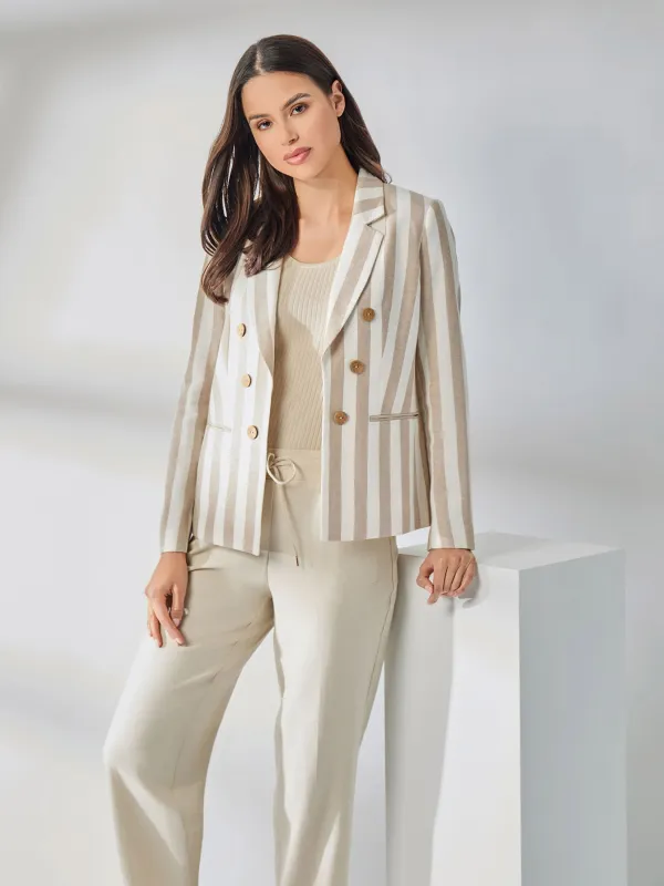 Faux Double Breasted Stripe Blazer, Linen Blend sold by Jones New York
