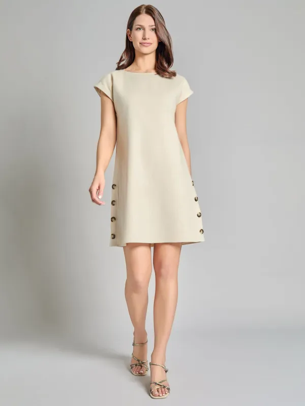 Short Sleeve Side Button Swing Dress, Linen Blend sold by Jones New York