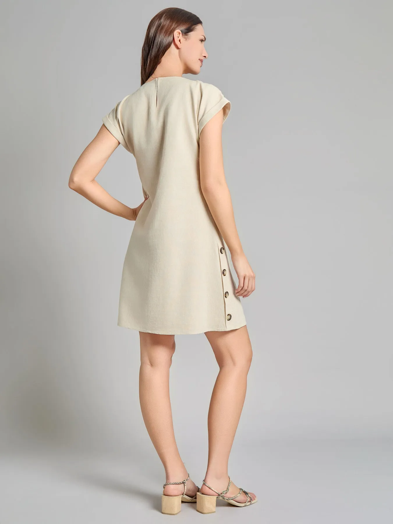 Short Sleeve Side Button Swing Dress, Linen Blend sold by Jones New York product image thumbnail 3