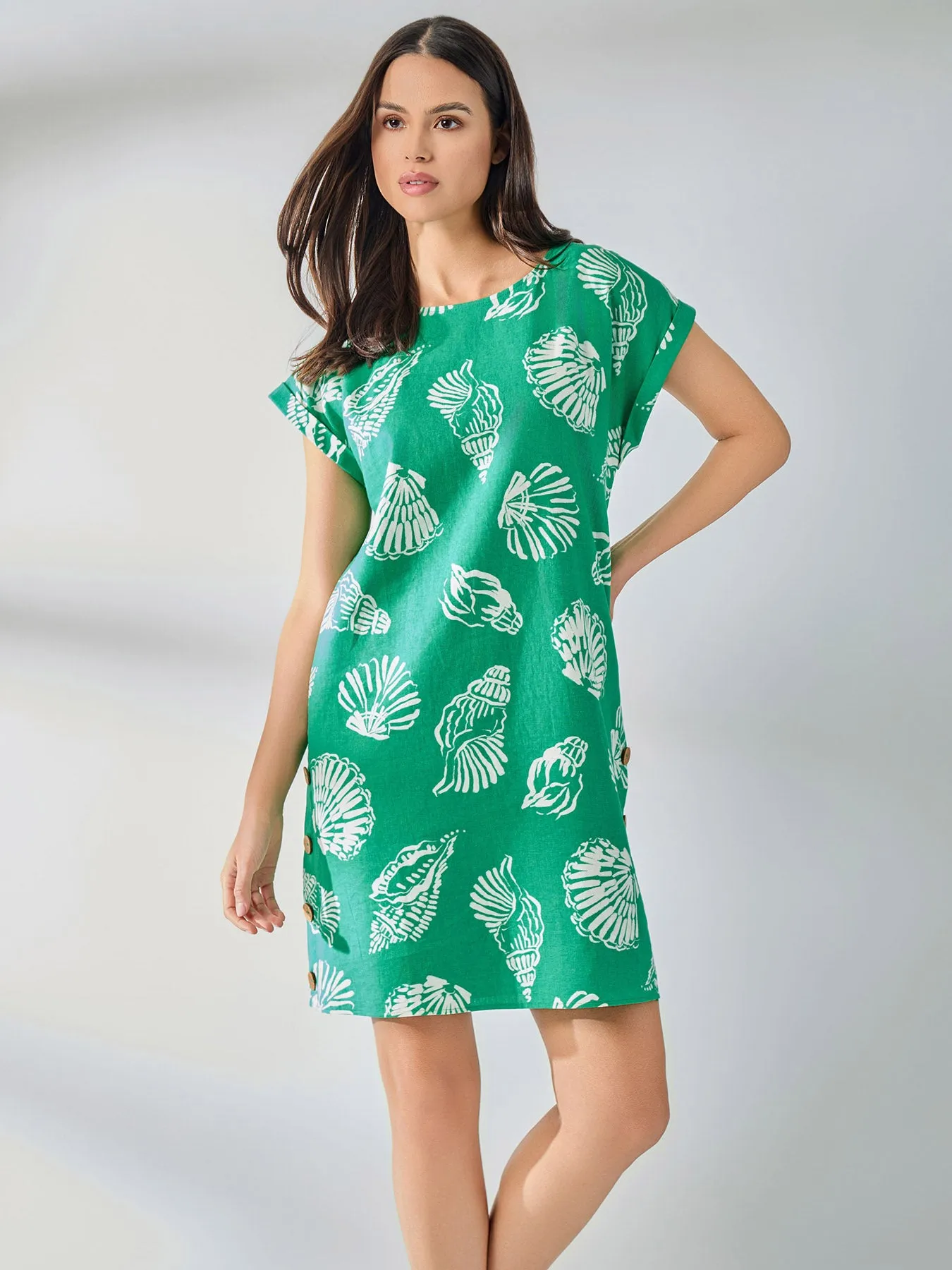 Plus Short Sleeve Side Button Swing Dress, Linen Blend sold by Jones New York product image thumbnail 5