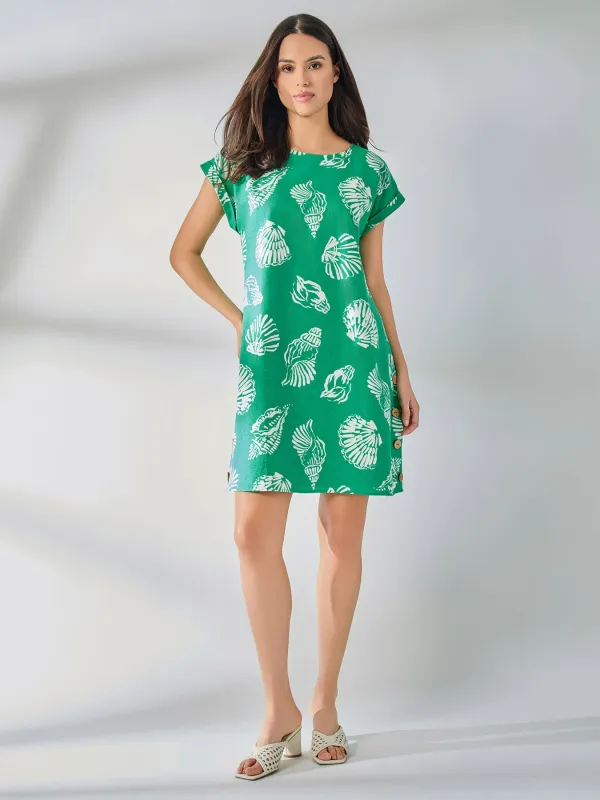 Plus Short Sleeve Side Button Swing Dress, Linen Blend made by Jones New York
