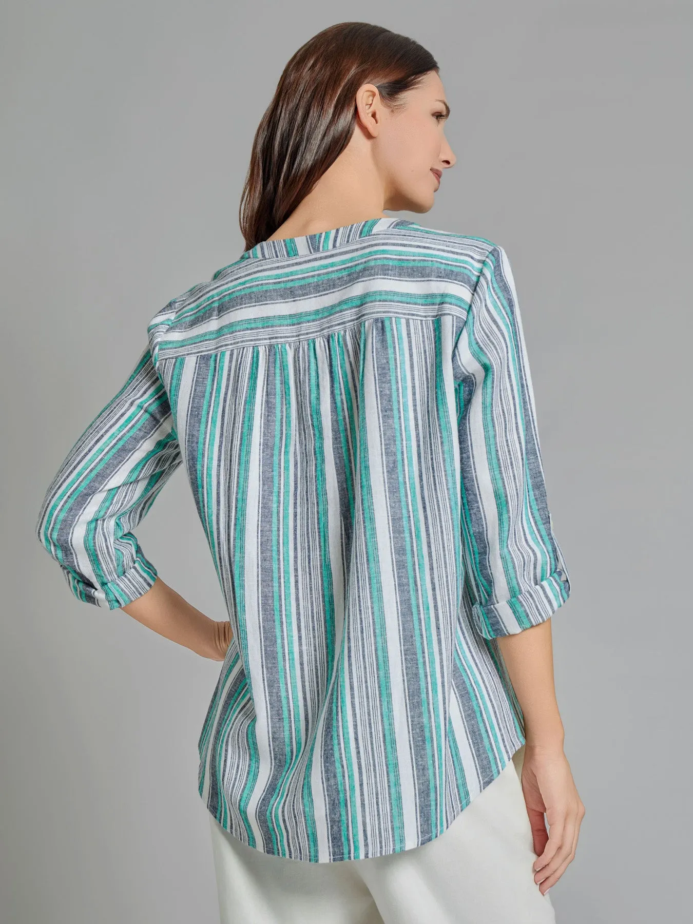 V-Neck Pleated Kelly Blouse, Linen Blend sold by Jones New York product image thumbnail 3