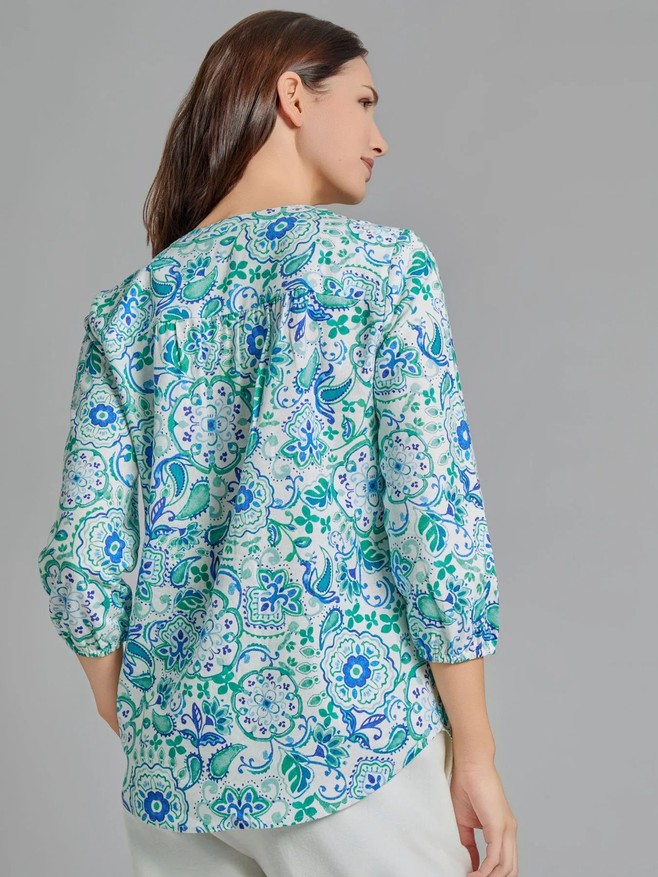 Plus V-Neck Pleated Kelly Blouse, Linen Blend sold by Jones New York product image thumbnail 3