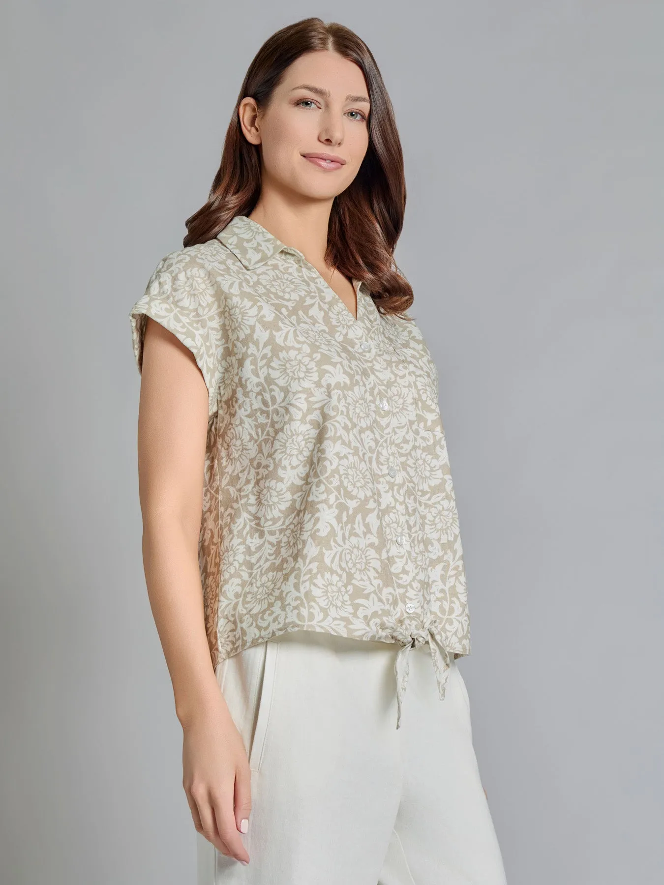 Tie-Front Button-Front Blouse, Linen Blend sold by Jones New York product image thumbnail 2