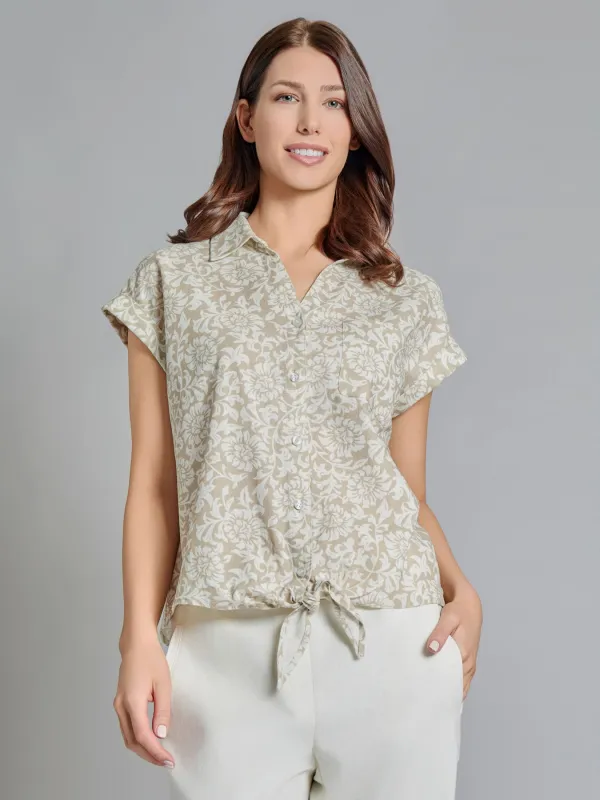 Tie-Front Button-Front Blouse, Linen Blend sold by Jones New York
