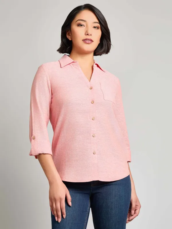 Y-Neck Button Front Tunic, Crossdye Linen Blend sold by Jones New York