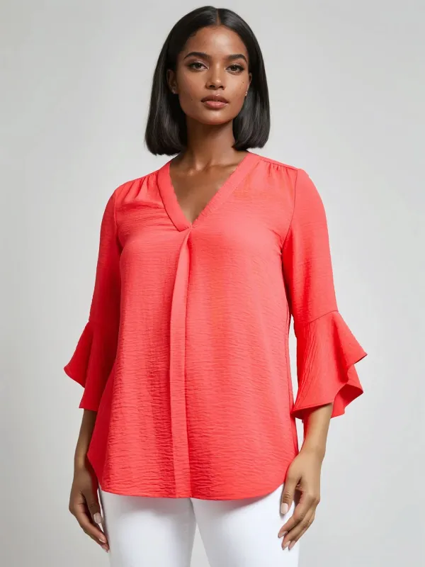 Flutter Sleeve Blouse, Textured Crepe sold by Jones New York