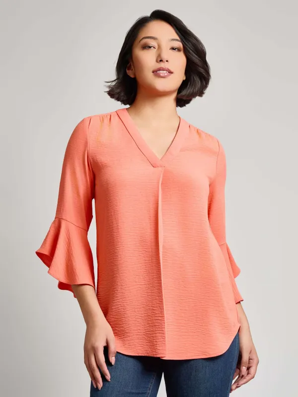 Flutter Sleeve Blouse, Textured Crepe sold by Jones New York