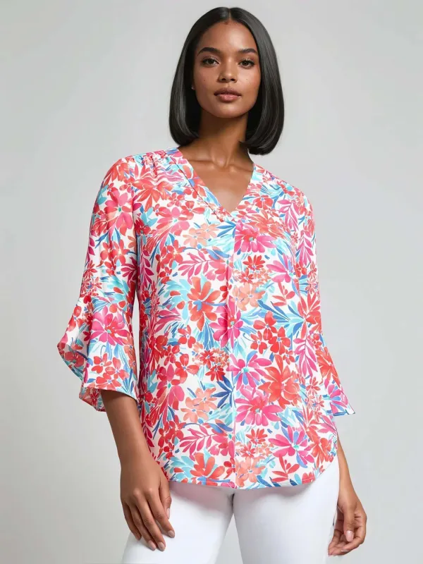 Flutter Sleeve Blouse, Floral Crepe de Chine sold by Jones New York