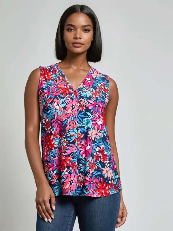 Sleeveless V-Neck Pleat Front Blouse sold by Jones New York