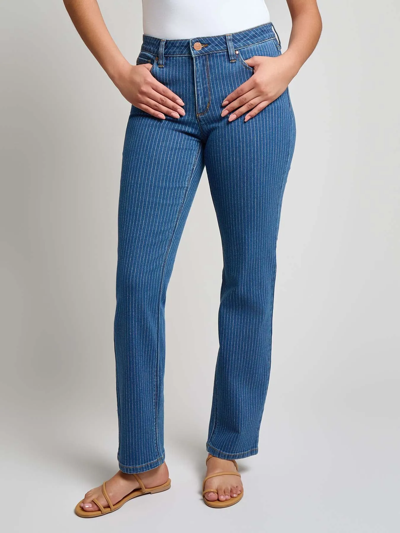 Petite Lexington Straight Leg Jeans, Indigo Pinstripe sold by Jones New York product image thumbnail 2