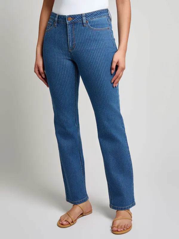 Petite Lexington Straight Leg Jeans, Indigo Pinstripe sold by Jones New York