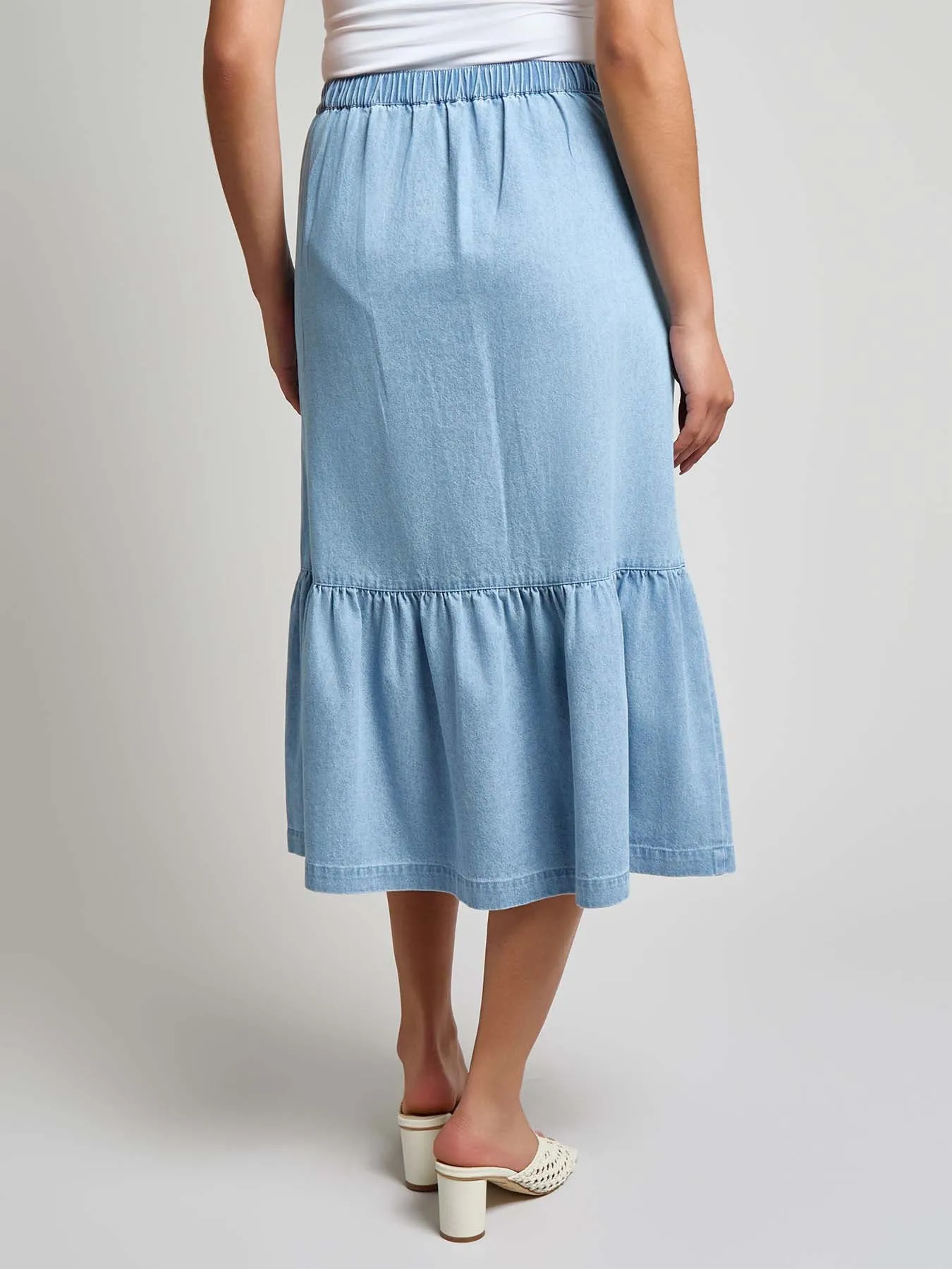 Plus Flounced Button Front Skirt, Chambray sold by Jones New York product image thumbnail 3
