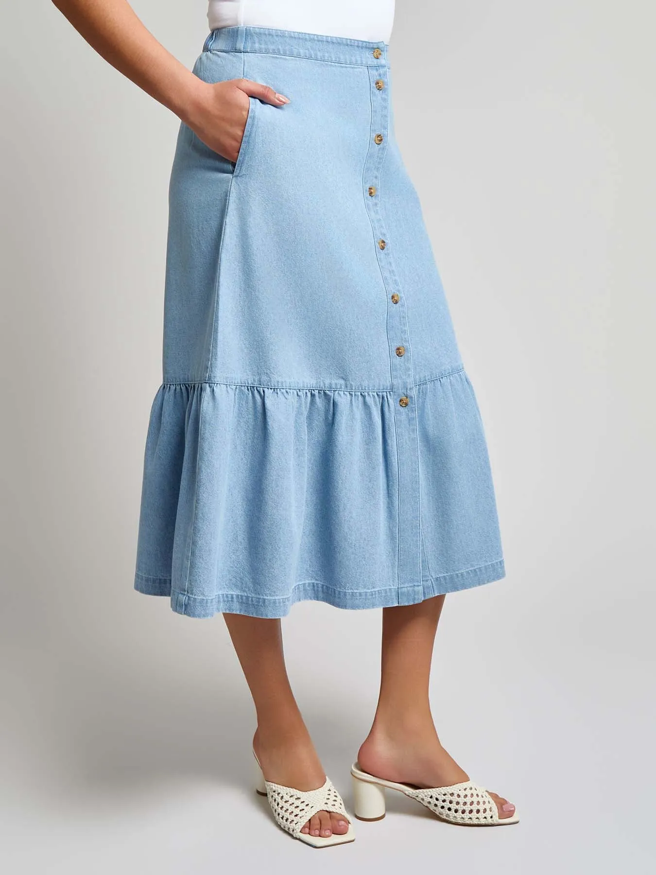 Plus Flounced Button Front Skirt, Chambray sold by Jones New York product image thumbnail 2