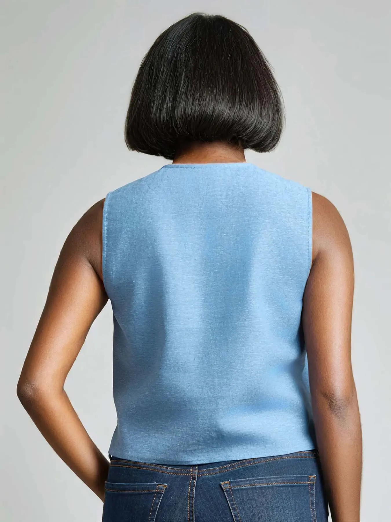 Sleeveless Button Front Top, Crossdye Linen Blend sold by Jones New York product image thumbnail 5