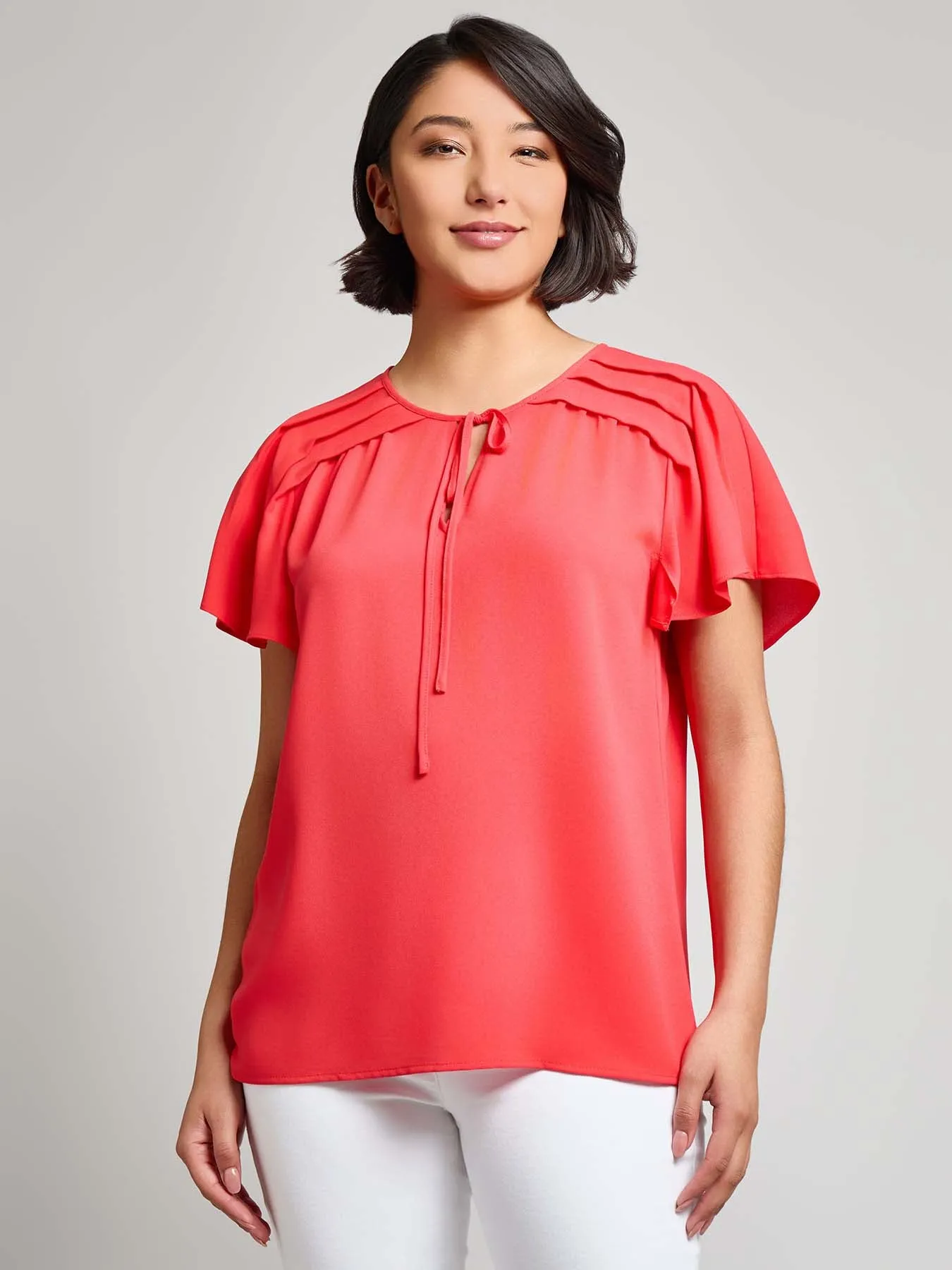 Pleated Shoulder Flutter Sleeve Blouse, Jasper Crepe sold by Jones New York