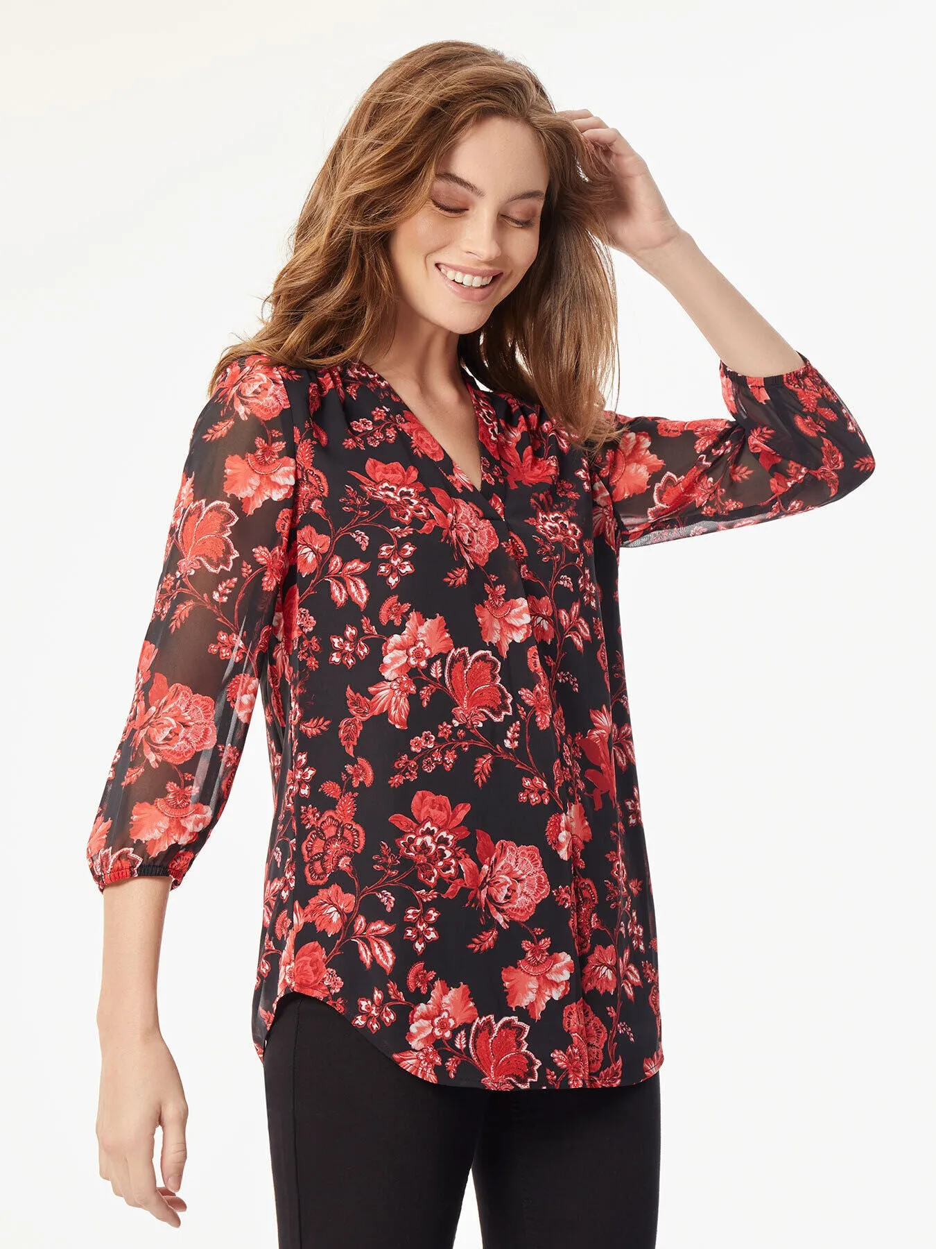 Chiffon V-Neck Kelly Blouse sold by Jones New York product image thumbnail 2