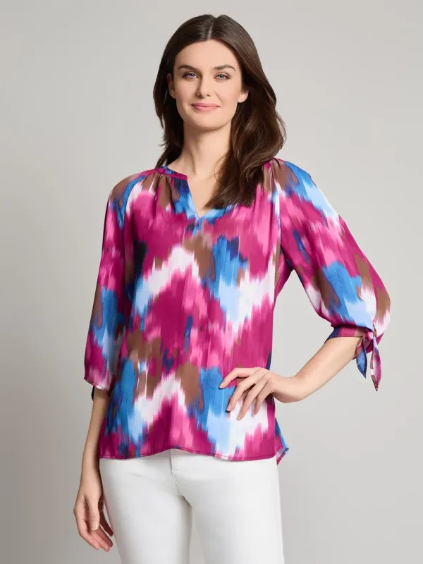 V-Neck Print Tie-Sleeve Blouse sold by Jones New York