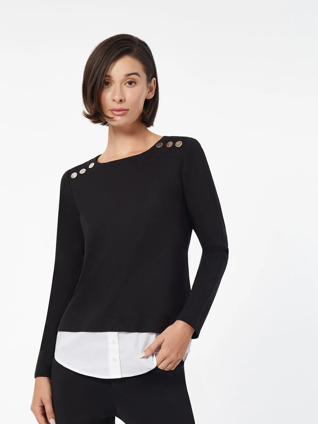 Button-Shoulder Two-Fer Serenity Knit Top sold by Jones New York
