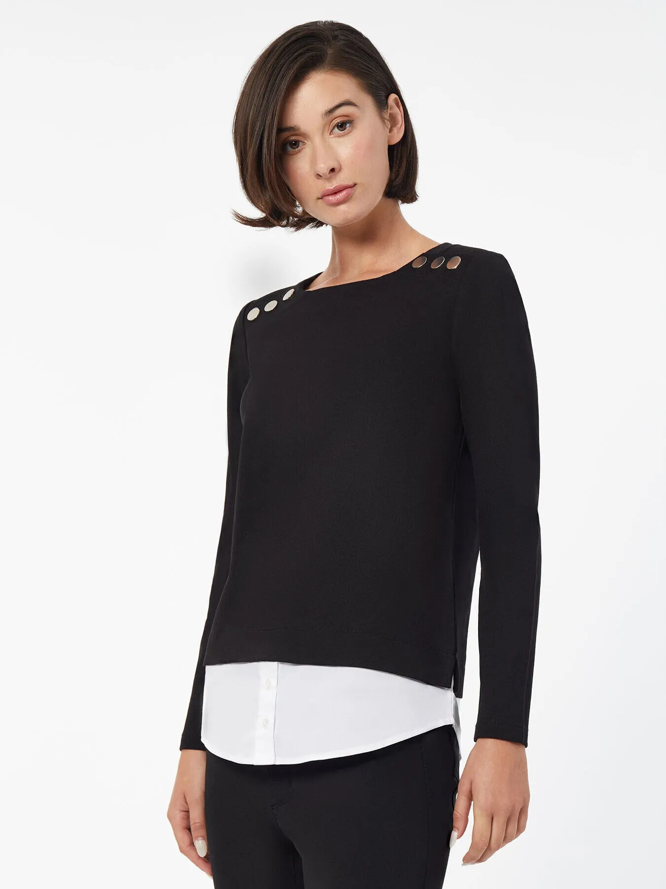 Button-Shoulder Two-Fer Serenity Knit Top sold by Jones New York product image thumbnail 2