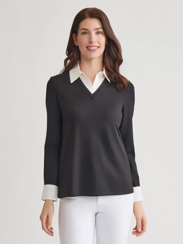 Petite Collared Shirt V-Neck Two-Fer Top sold by Jones New York