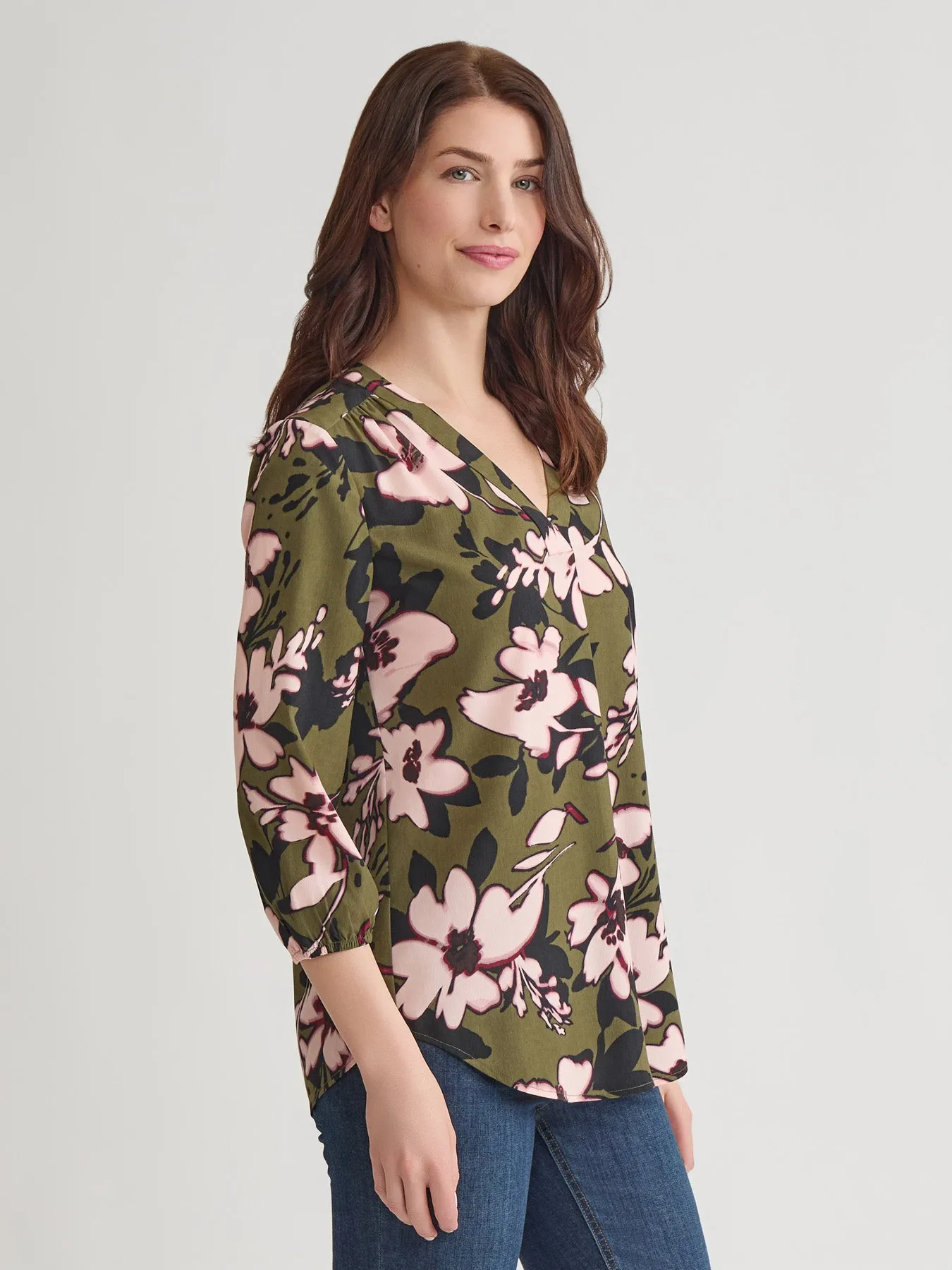 Plus V-Neck Pleated Kelly Blouse sold by Jones New York product image thumbnail 2