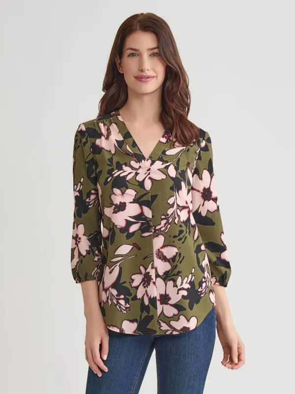 V-Neck Pleated Kelly Blouse sold by Jones New York