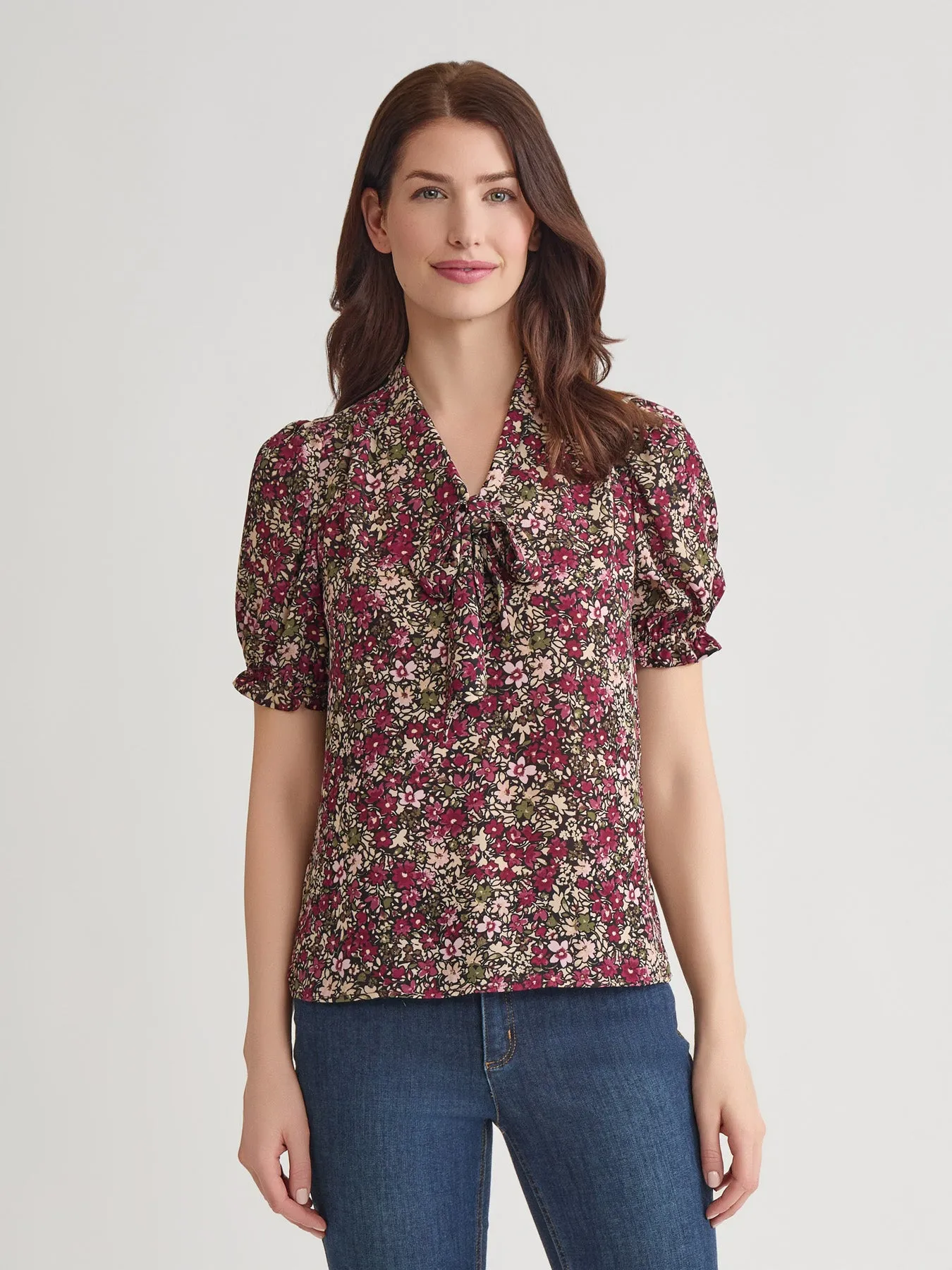 Puff Sleeve Tie Neck Shirt sold by Jones New York