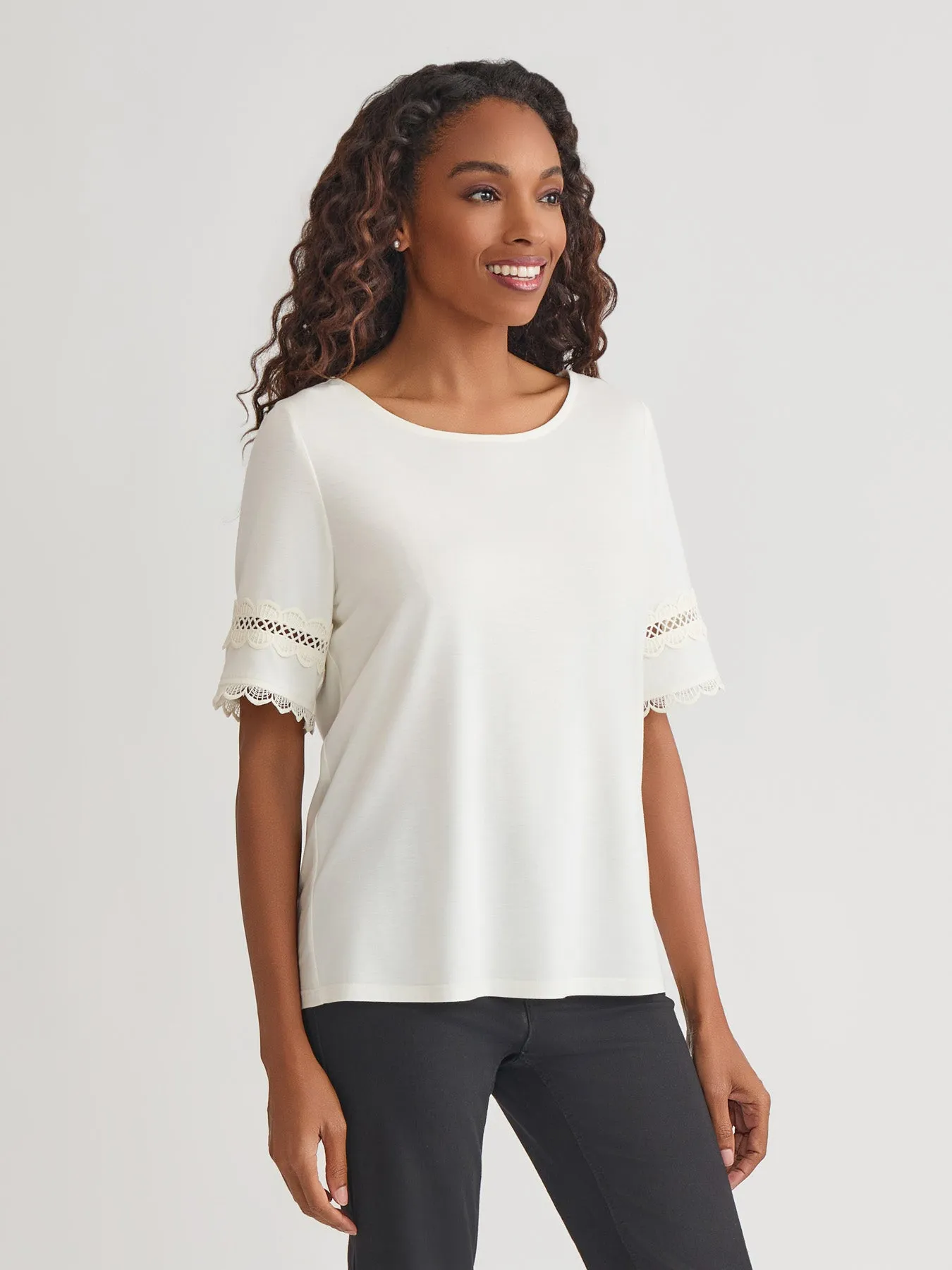 Elbow Sleeve Trim Top, Cotton Elastane sold by Jones New York product image thumbnail 2
