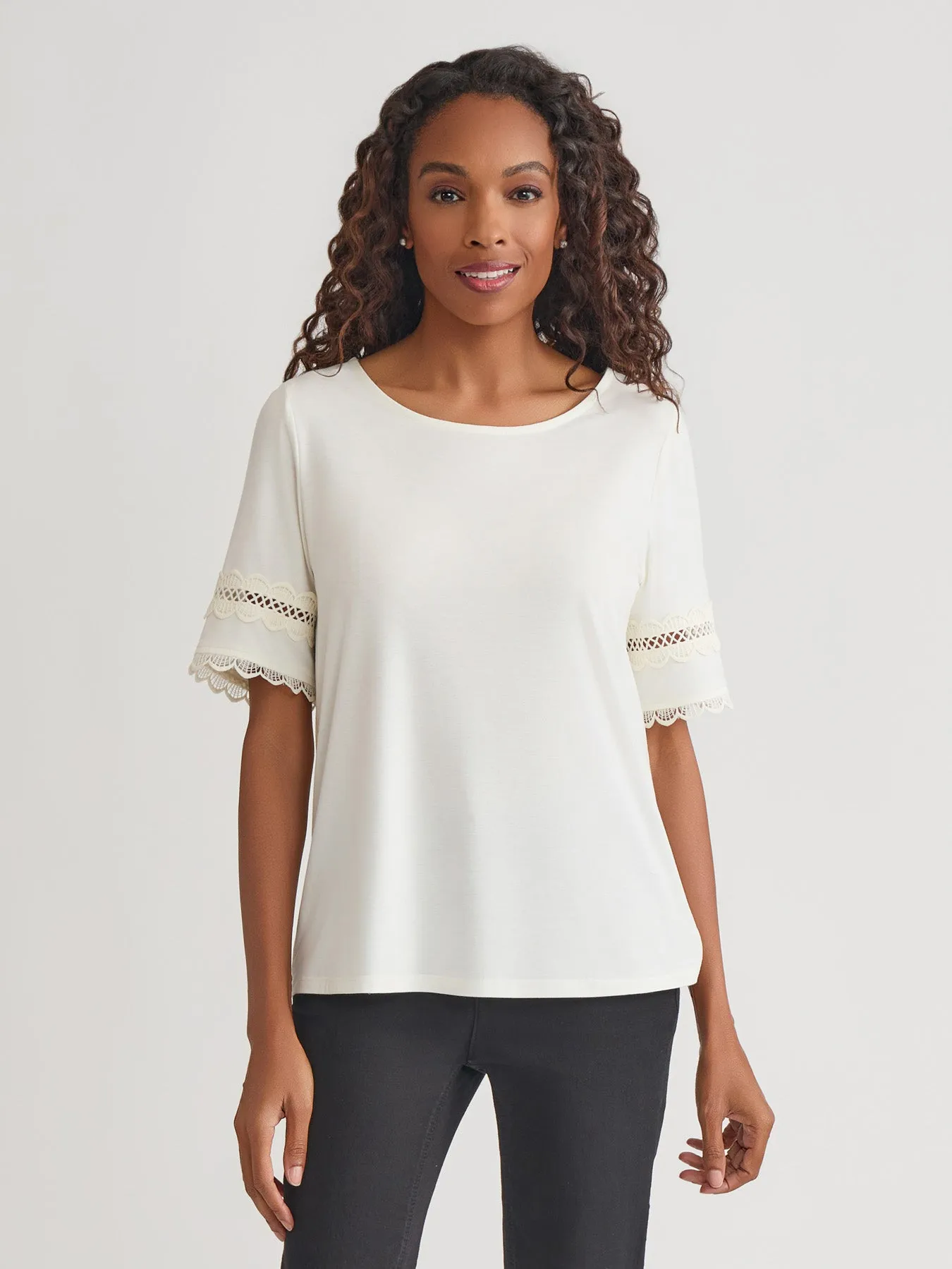 Elbow Sleeve Trim Top, Cotton Elastane sold by Jones New York