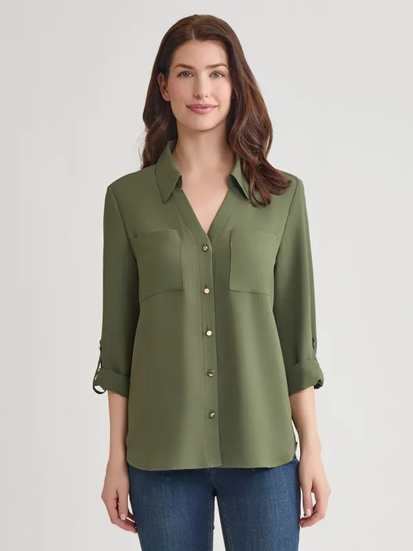 Y-Neck Button Front Tunic, Jasper Crepe sold by Jones New York