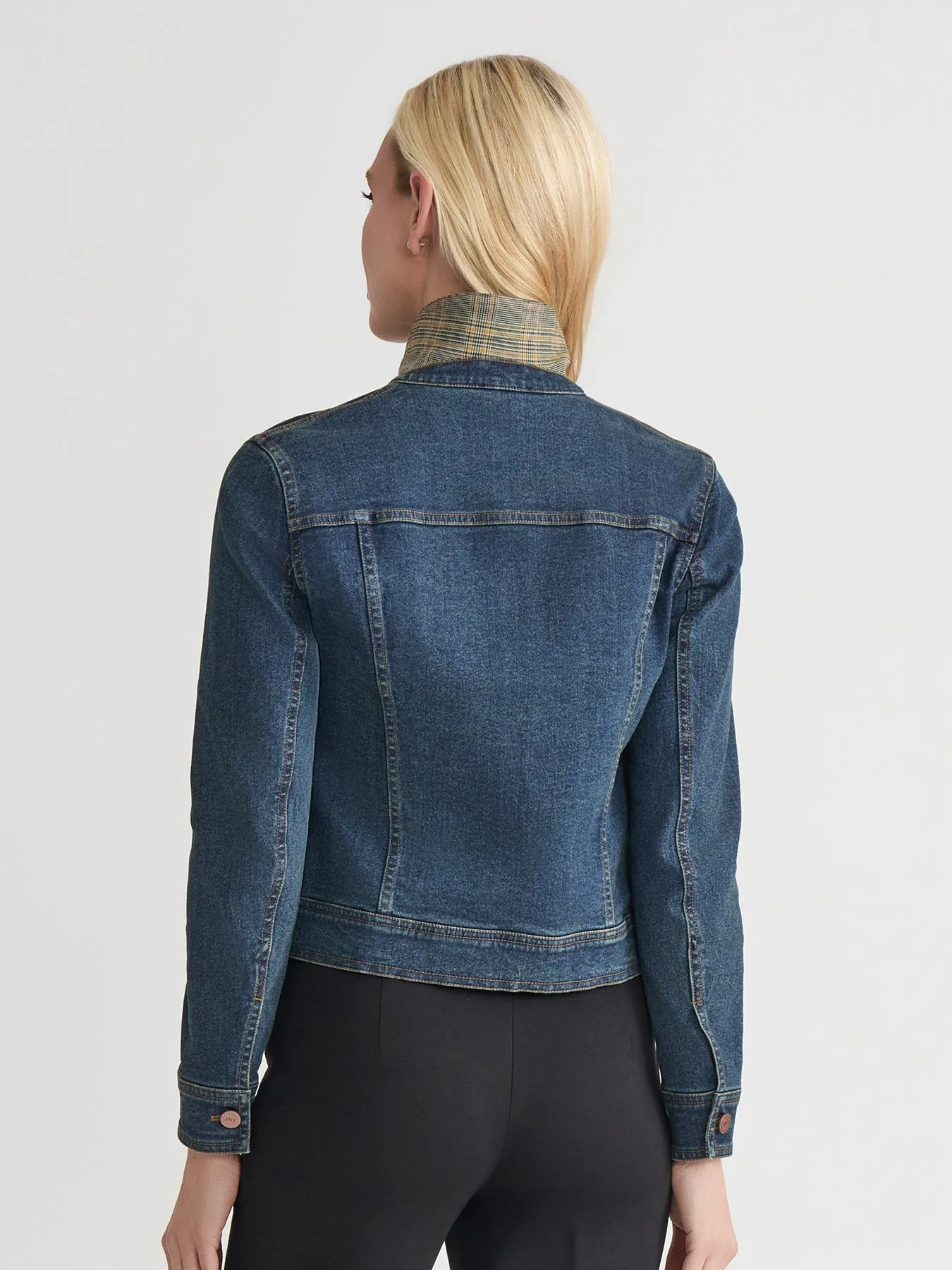 Houndstooth Trim Trucker Jacket, Stretch Denim sold by Jones New York product image thumbnail 5