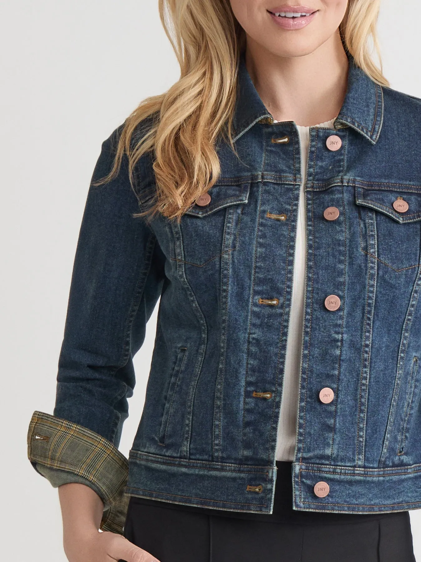 Houndstooth Trim Trucker Jacket, Stretch Denim sold by Jones New York product image thumbnail 4