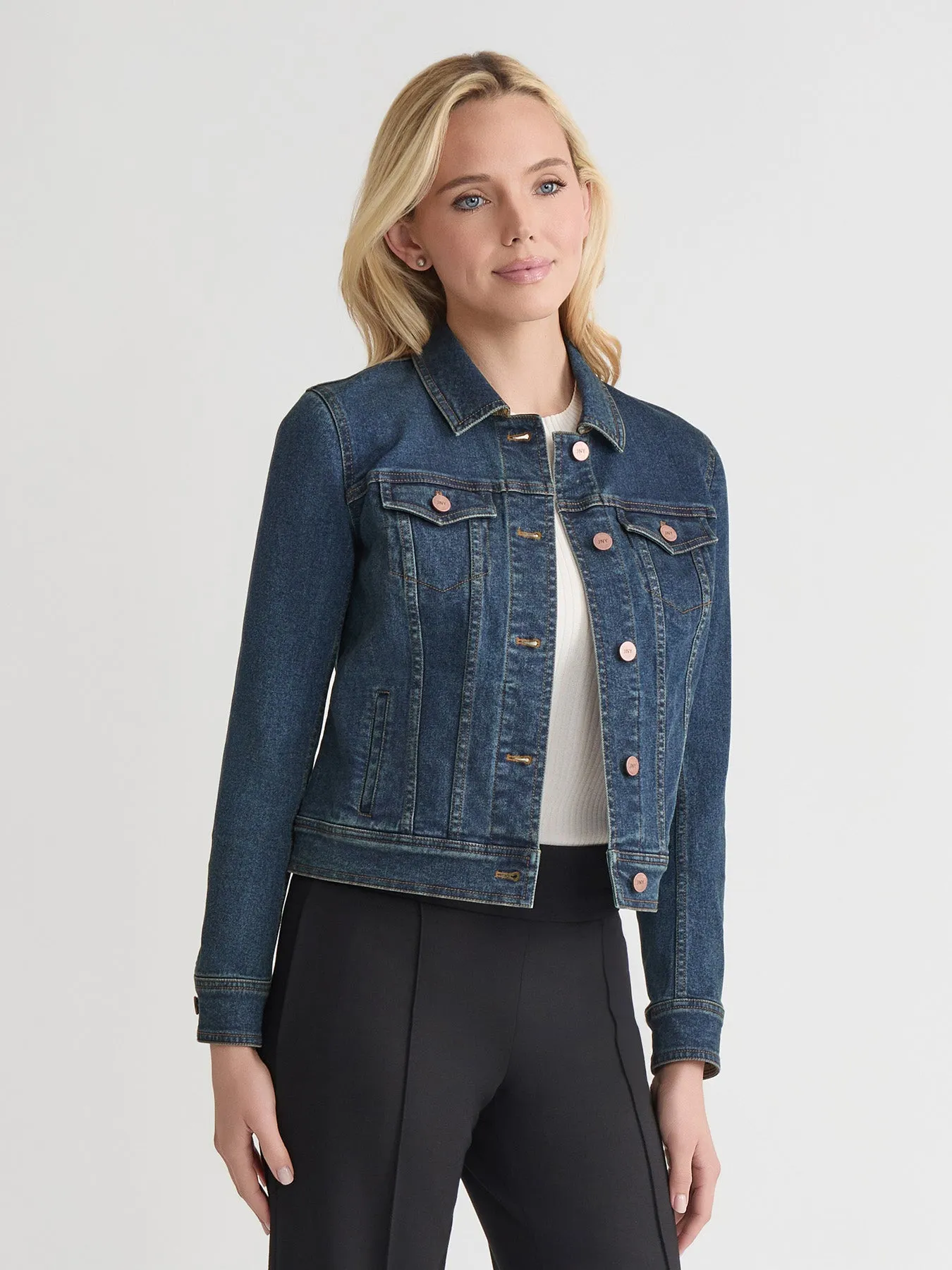 Houndstooth Trim Trucker Jacket, Stretch Denim sold by Jones New York product image thumbnail 3