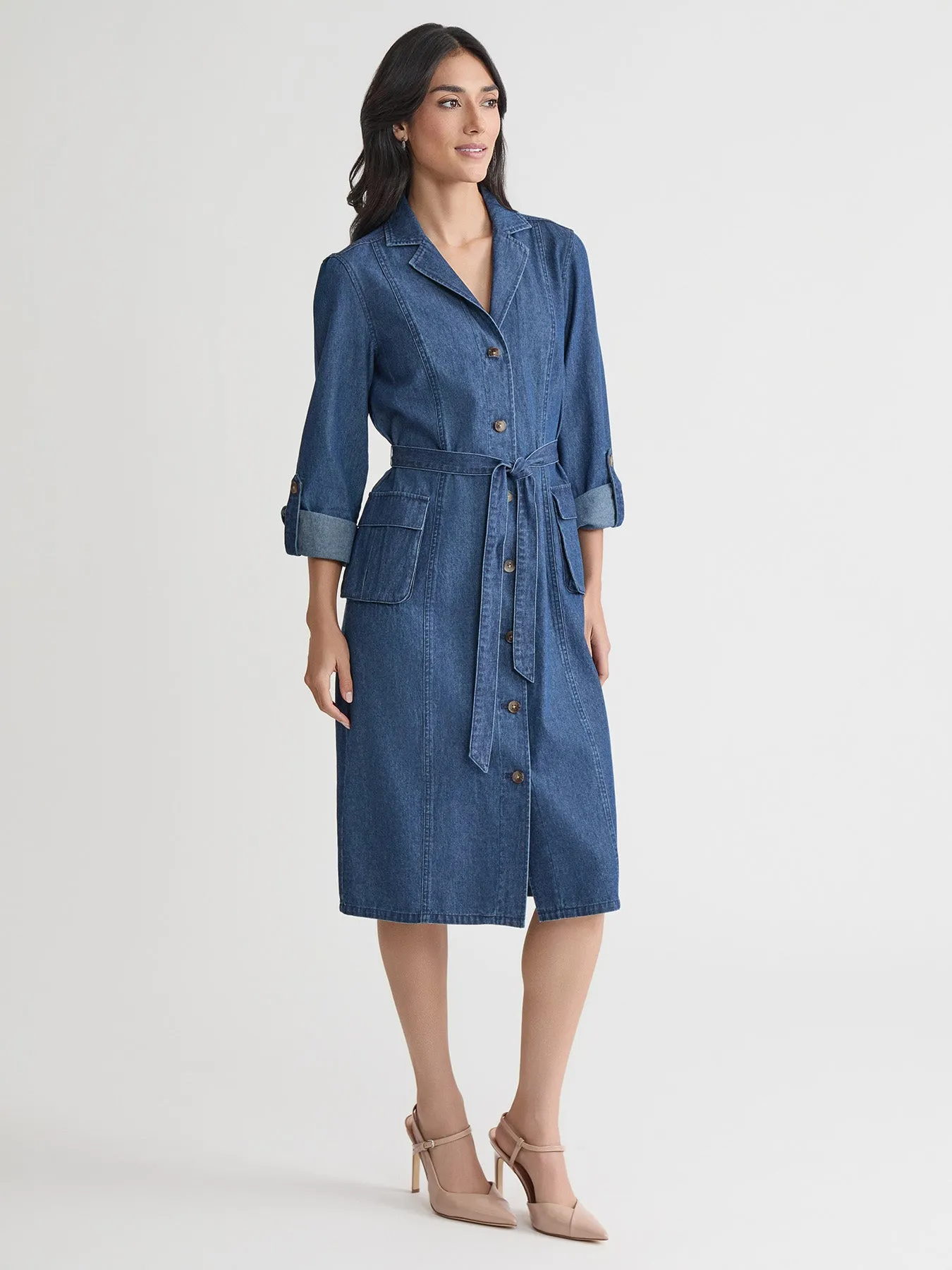 Petite Cargo Pocket Shirt Dress, Chambray sold by Jones New York product image thumbnail 3