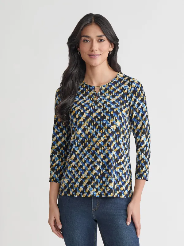 Petite Keyhole Noodle Top, Printed Everyday Knit made by Jones New York
