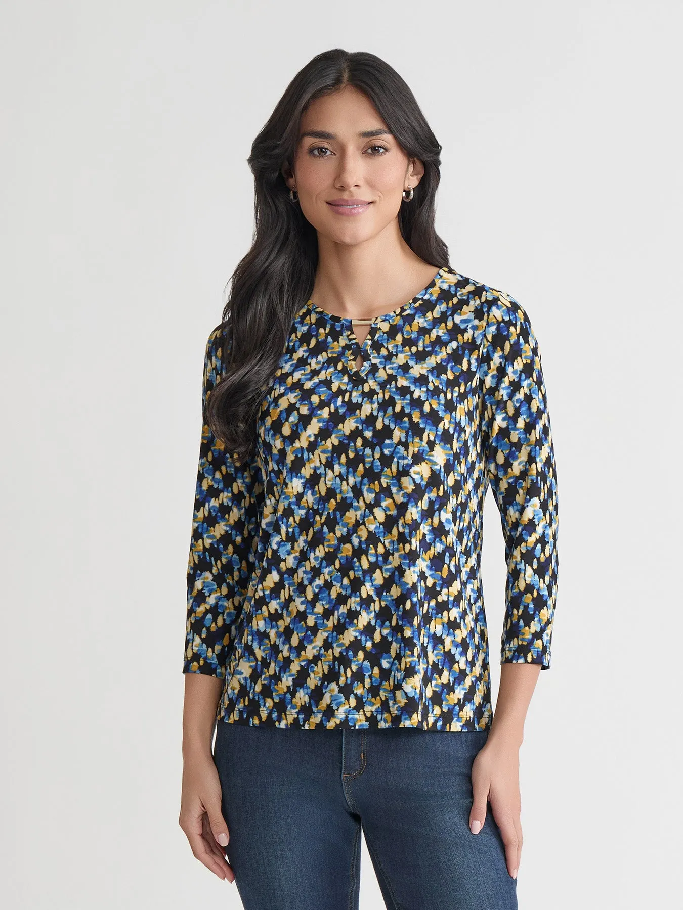 Petite Keyhole Noodle Top, Printed Everyday Knit sold by Jones New York