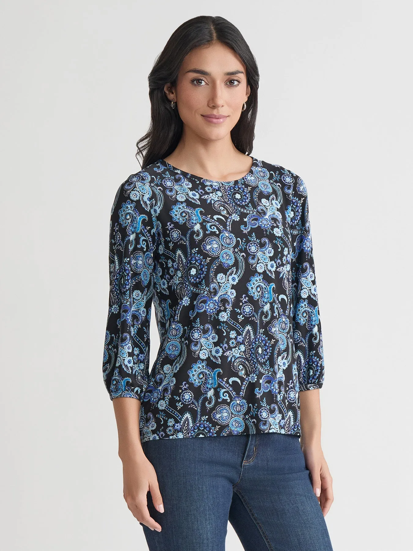 Petite Puff Sleeve Crew Neck, Printed Everyday Knit sold by Jones New York product image thumbnail 2
