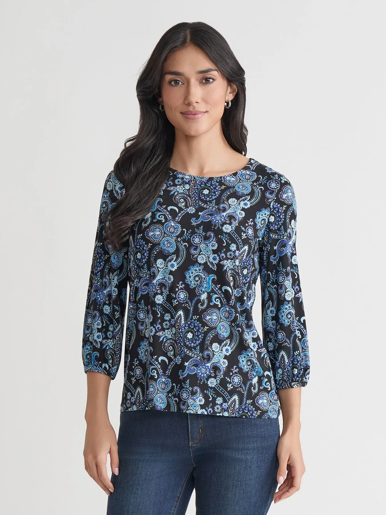 Petite Puff Sleeve Crew Neck, Printed Everyday Knit sold by Jones New York