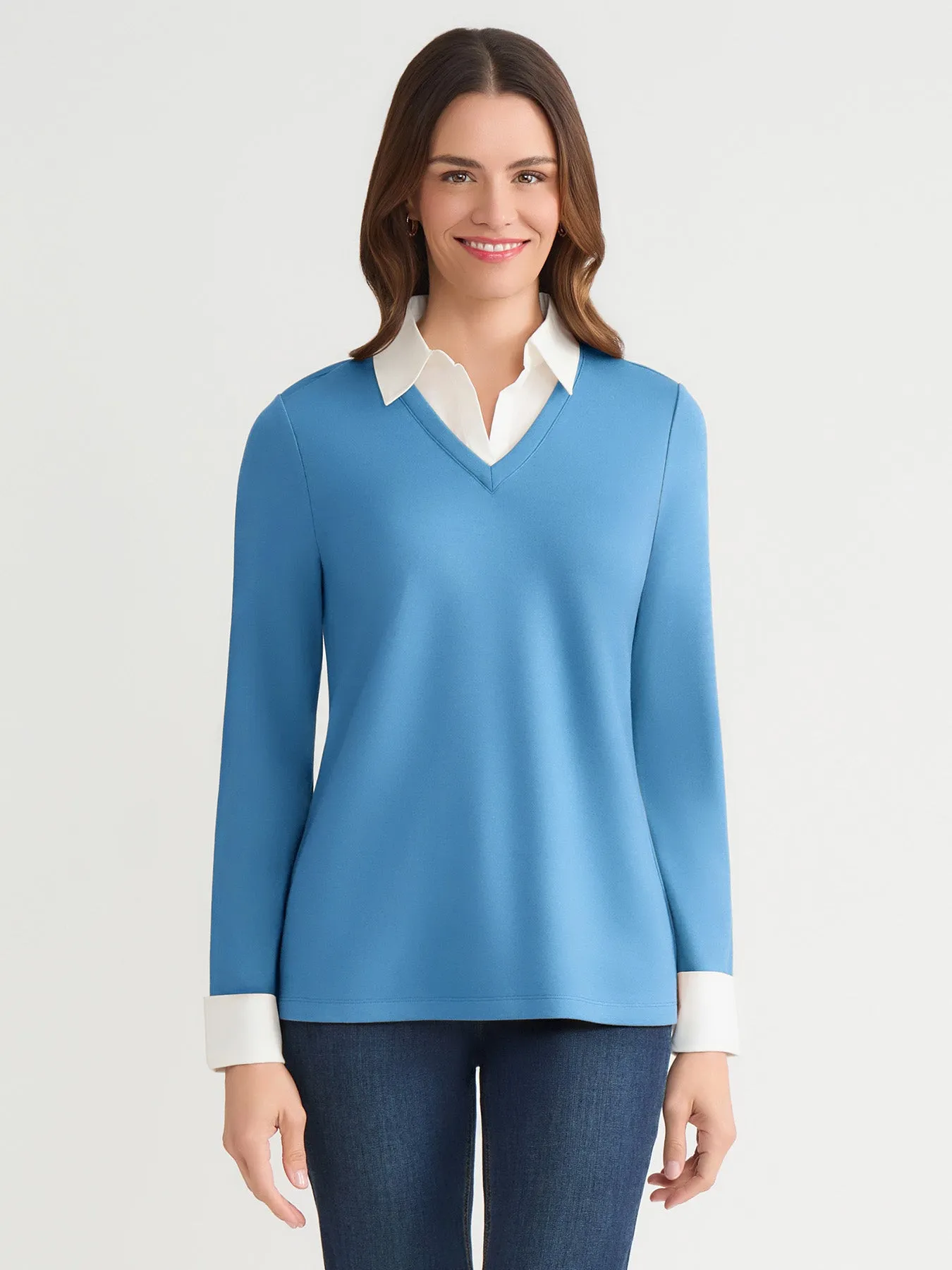V-Neck Twofer, Serenity Knit Poplin sold by Jones New York