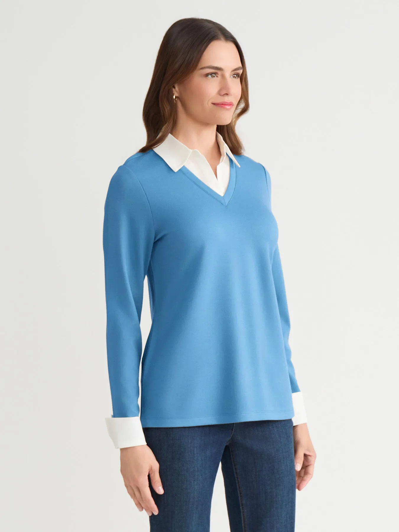 V-Neck Twofer, Serenity Knit Poplin sold by Jones New York product image thumbnail 3
