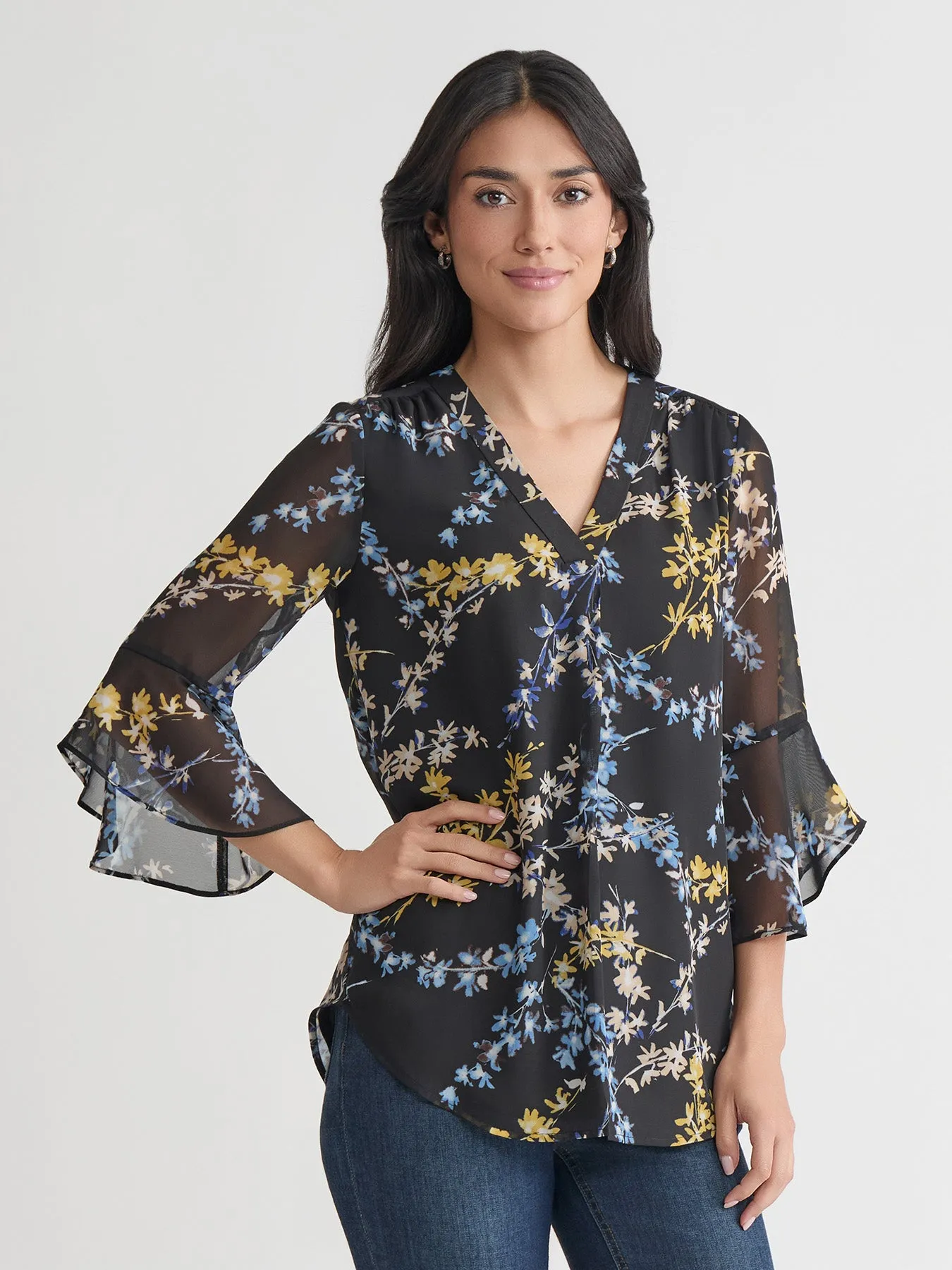 Flutter Sleeve Kelly Blouse, Jones Black Multi sold by Jones New York product image thumbnail 2