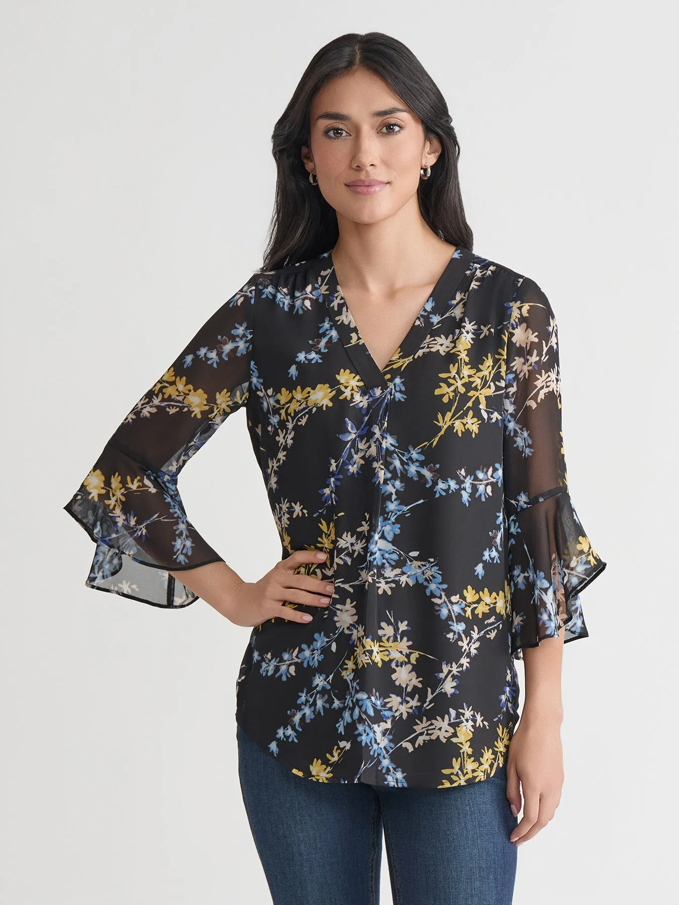 Flutter Sleeve Kelly Blouse, Jones Black Multi sold by Jones New York