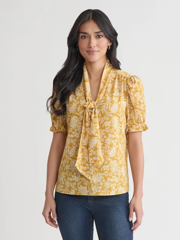 Petite Tie Neck Shirt, Printed Crepe de Chine sold by Jones New York