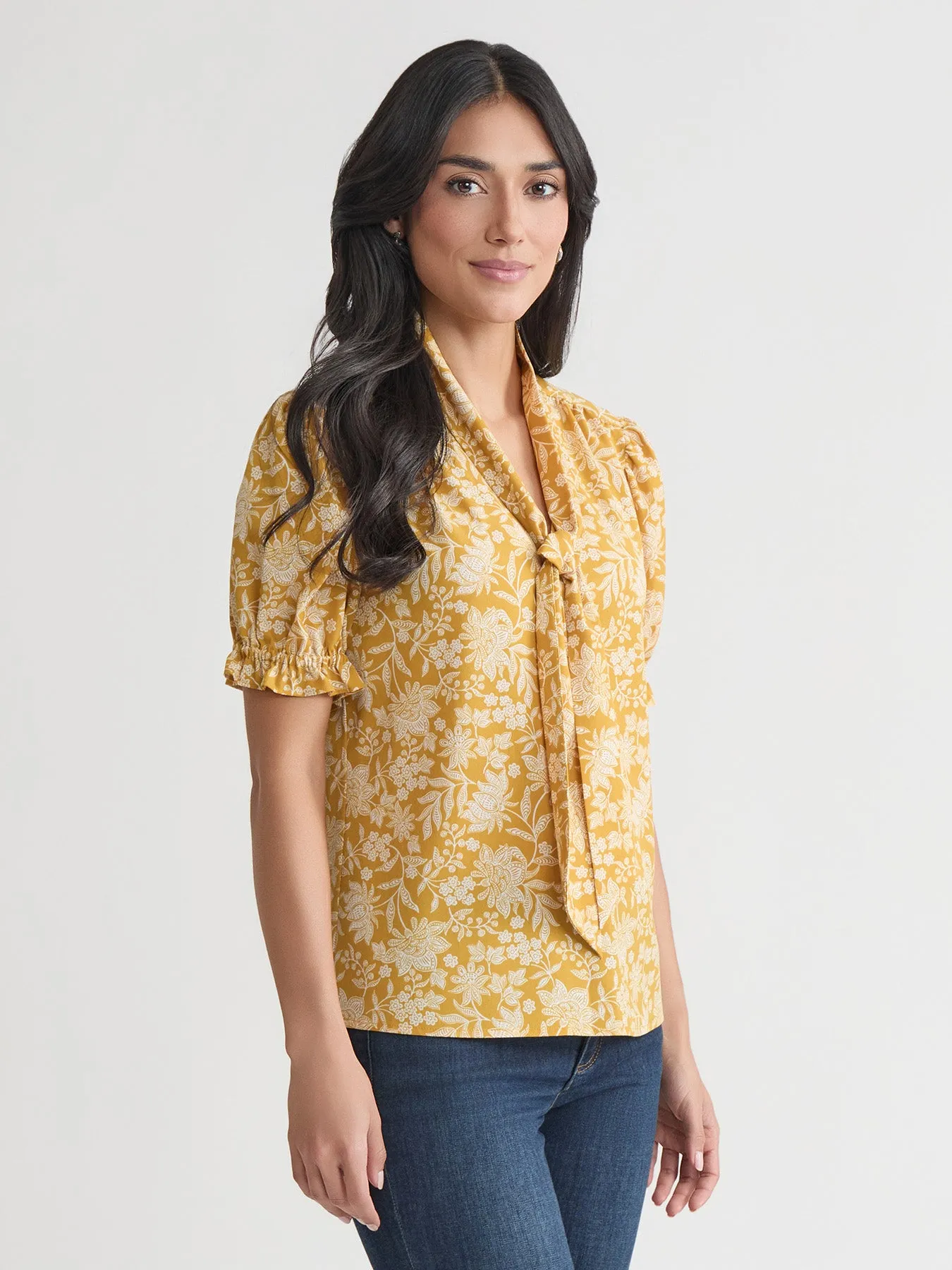 Petite Tie Neck Shirt, Printed Crepe de Chine sold by Jones New York product image thumbnail 2