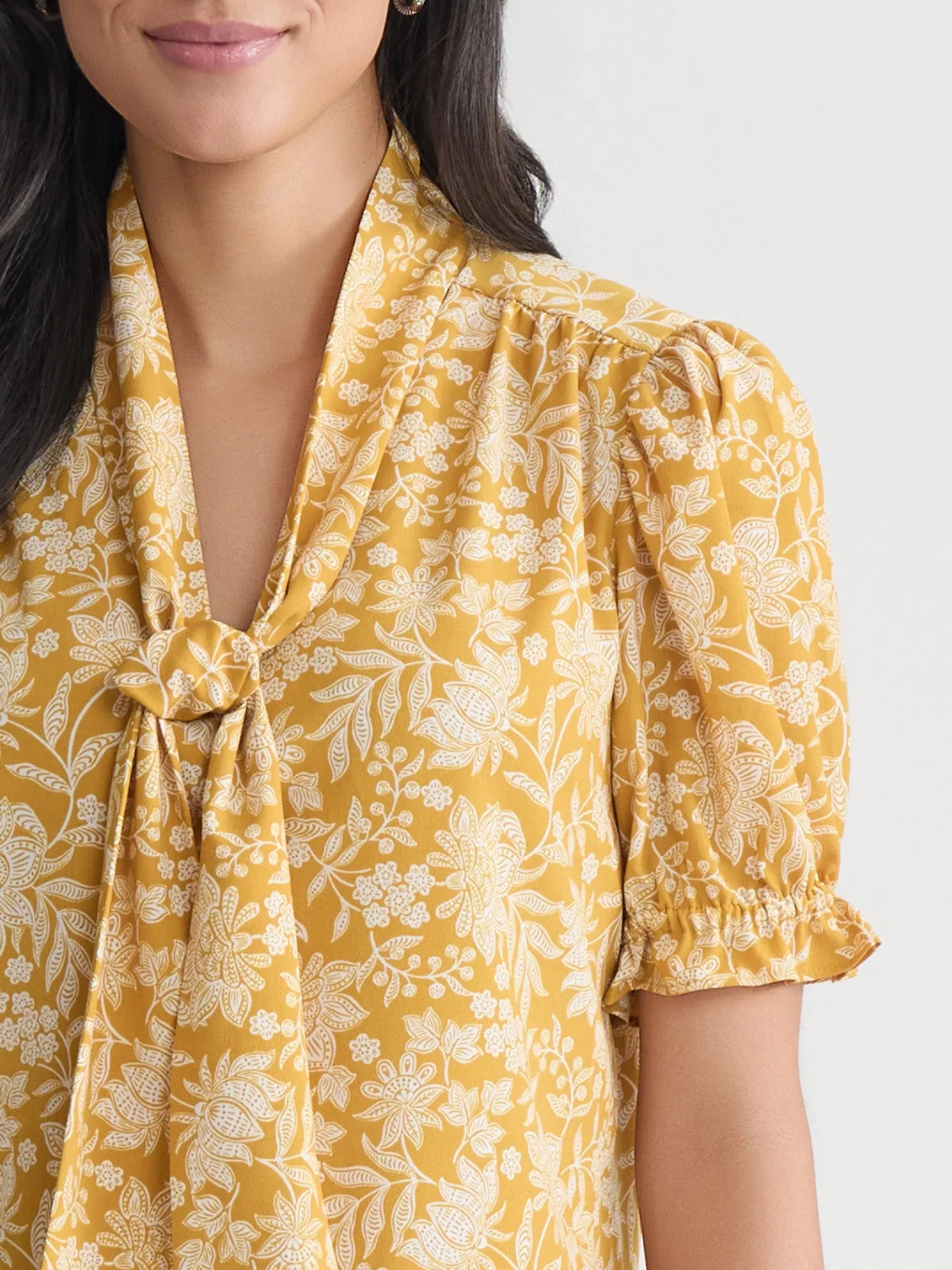 Petite Tie Neck Shirt, Printed Crepe de Chine sold by Jones New York product image thumbnail 3